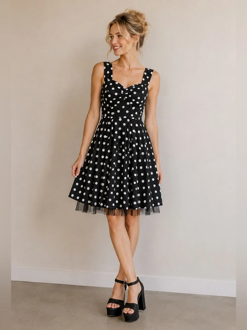 Hot Topic Black with White Polka Dot Swing Dress Size XS *Like New*